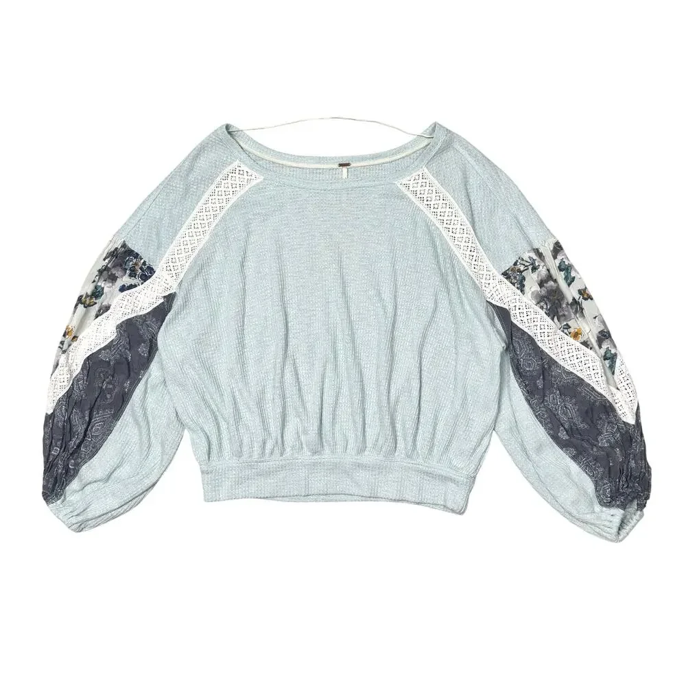 Free People | Women | Casual Clash Mint Mixed Media Balloon Sleeve Top | Small